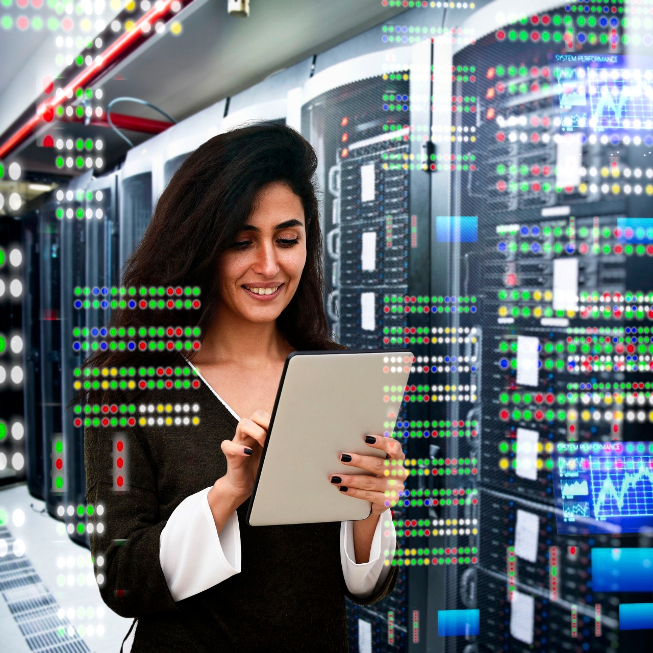 Arabic woman working in IT server room