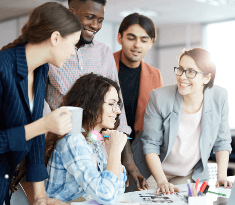 group of colleagues discussing