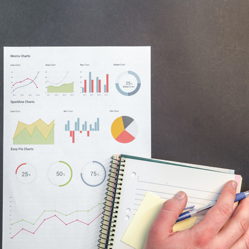 paper with pie charts on market analyses