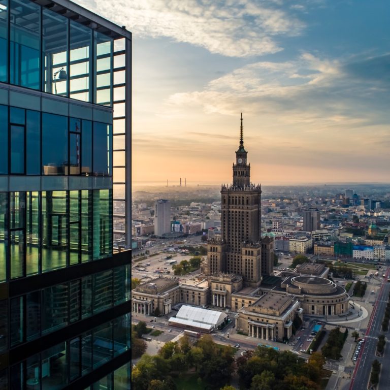 Warsaw skyline with modern and old building