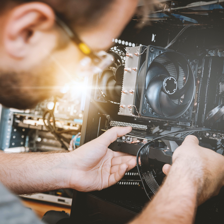 engineer working on a technical equipment setup