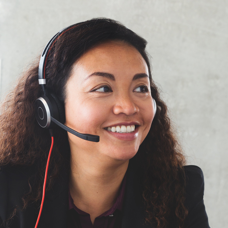 woman wearing interpreter headset